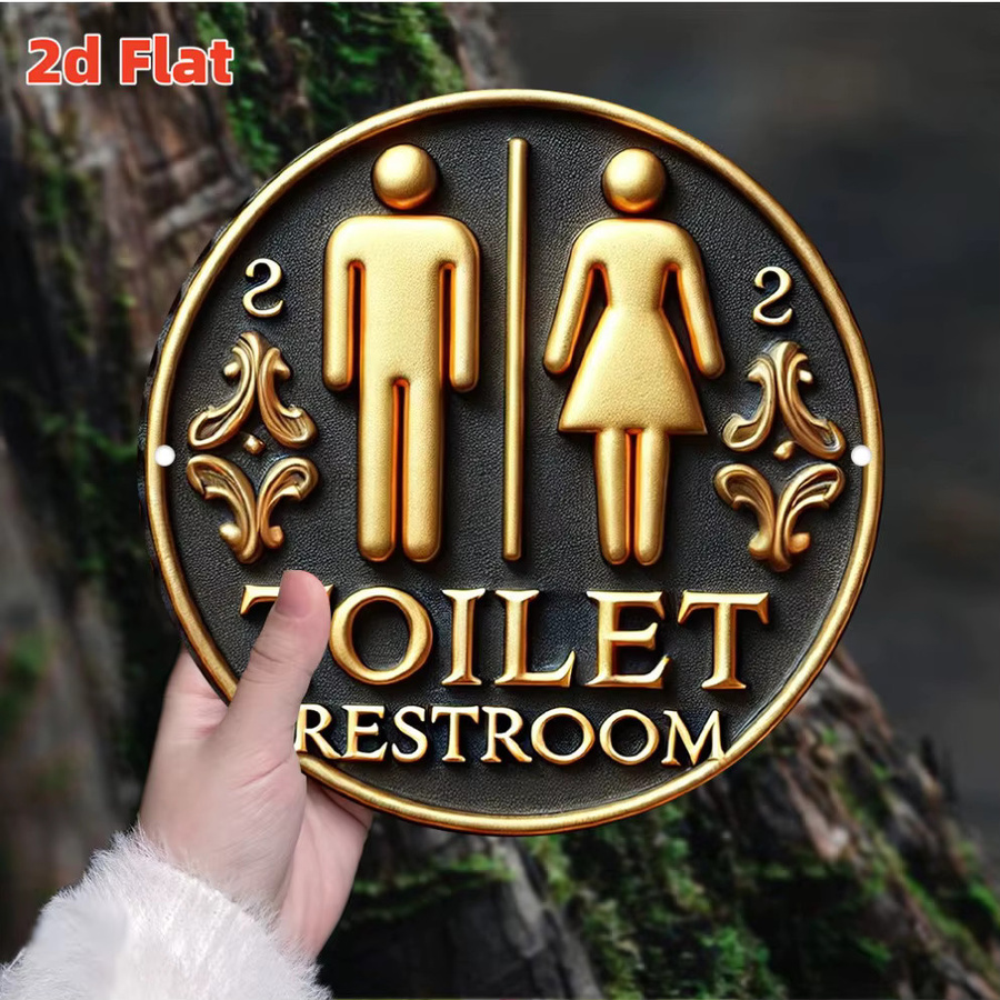 Potdemiel Rundes Toilettenschild aus Metall in Gold, Wanddekoration mit Typografie, Durchmesser: 20 cm - Bild 3