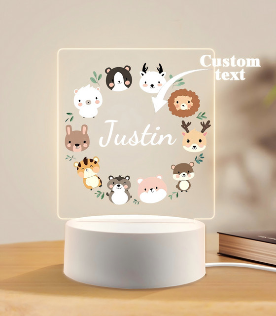 Personalisierte Kinder Tier Nachtlicht mit individuellem Namen aus Acryl, weißes Tischlicht für Baby- und Kinderzimmer zur Dekoration - Bild 1