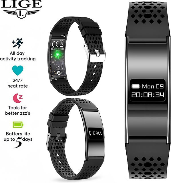 LIGE Smart Armband Fitness Tracker mit Herzfrequenz Monitor und Wasserdichtigkeit für Android und iOS in Schwarz und Silber - Bild 1