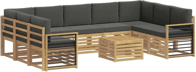 vidaXL Outdoor-Sofagarnitur 8-teilig in L-Form aus Akazienholz mit Polstern, Weiß und Anthrazit, B/T/H: 59 x 59 x 37 cm - Bild 1