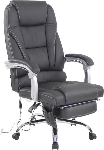 CLP Bürostuhl Pacific ergonomisch mit Massagefunktion, schwarzer Drehstuhl mit Echtleder-Akzenten und Armlehnen, bis 150 kg belastbar - Bild 1