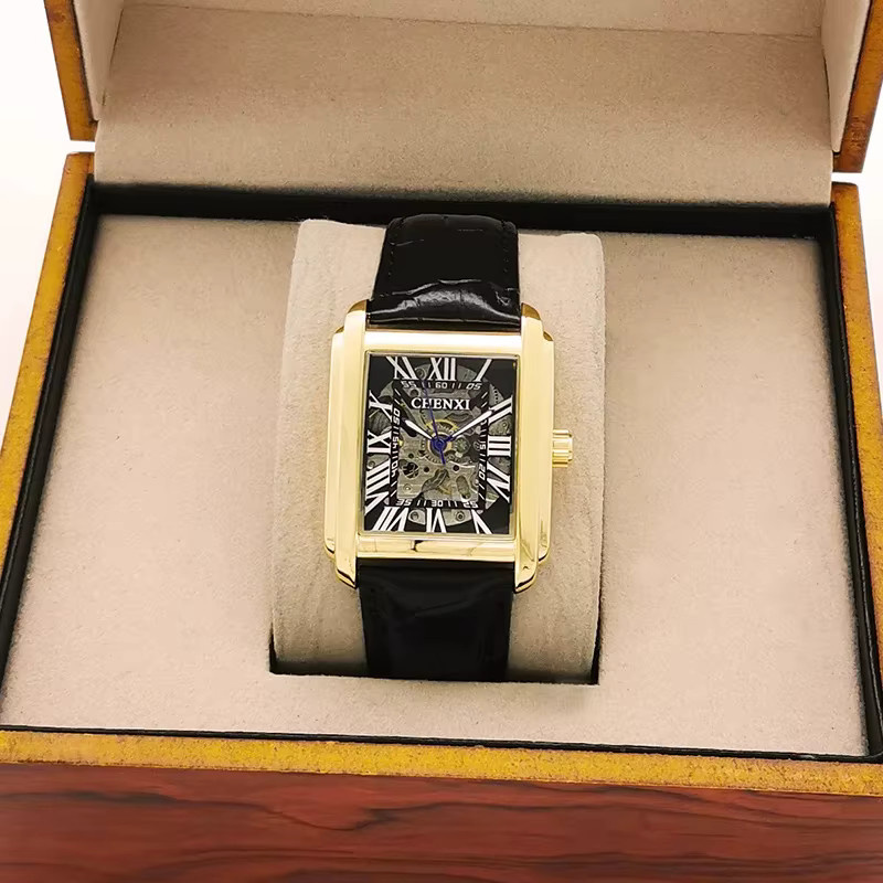 CHENXI Armbanduhr Automatik, Gold, Messing, Leder, Herren - Bild 3