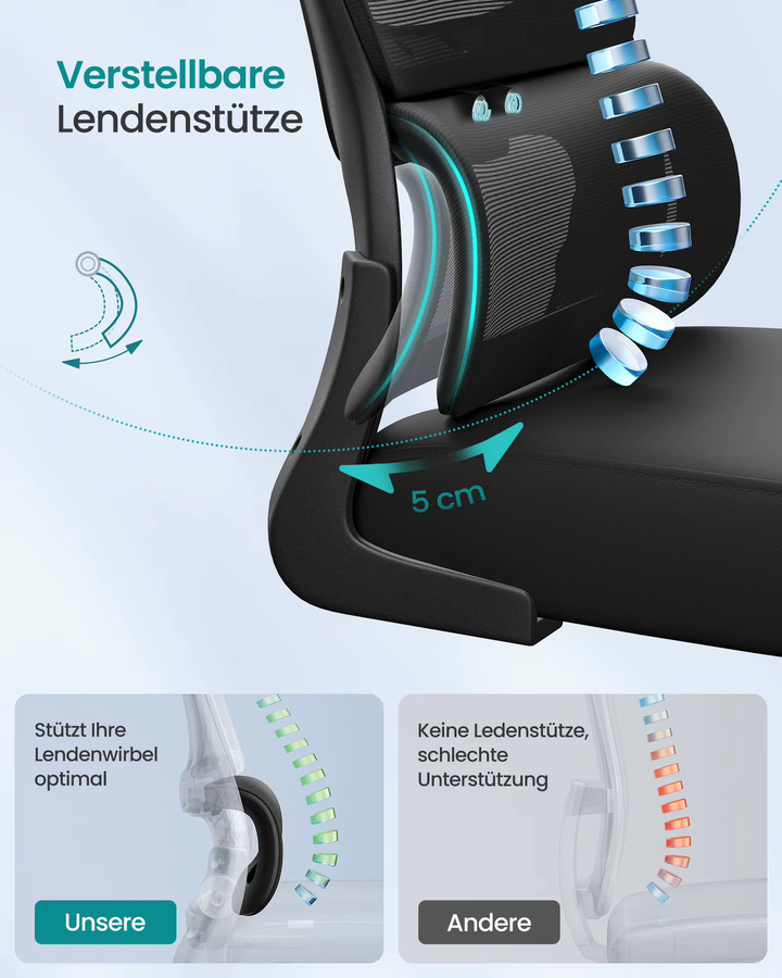 Ergonomischer SONGMICS Bürostuhl in Schwarz mit Kopfstütze und Armlehnen für dein Home-Office - Bild 4