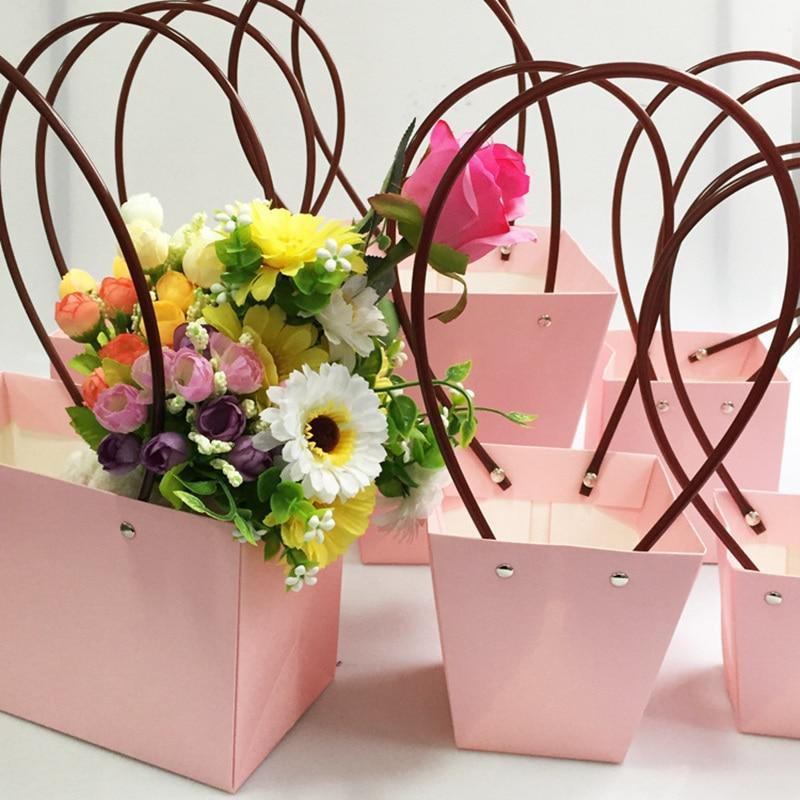 Homelive04 Tragbare Blumenbox aus wasserdichtem Kraftpapier in Rosa, Trapezform Geschenktüte für Hochzeit, Party und Geburtstag - Bild 2