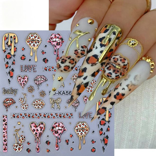 MingLee Nagelaufkleber, Rosa Leopardenmuster, Herz und Mund - Bild 1