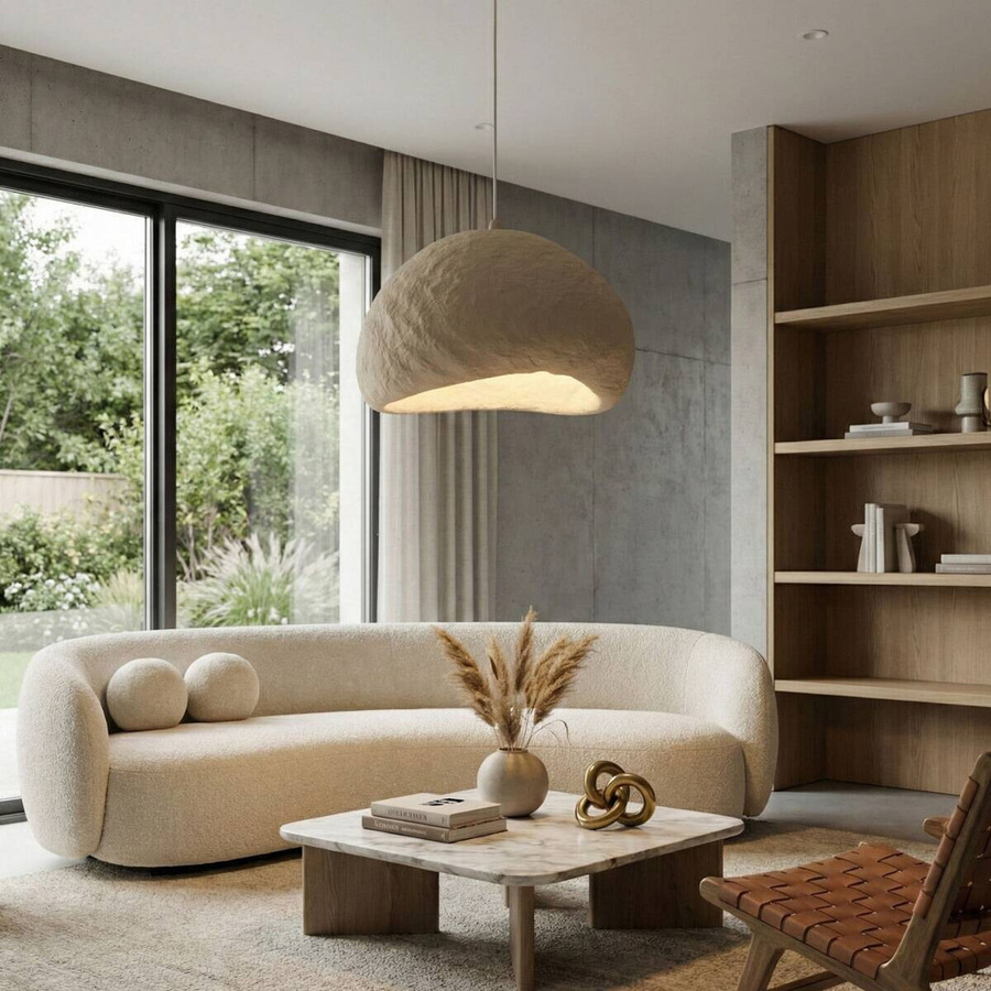 Opviq Pendelleuchte beige aus Metall und Fiberglas mit E27 Fassung, B/T/H: 50 x 44 x 50 cm - Bild 3