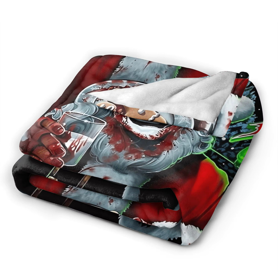 Terrifier 3 Weihnachtsmann Flanelldecke in Schwarz, weiche Winterdecke für Kinder und Wohnzimmer, B/B/H: 102,0 x 76,0 cm - Bild 4