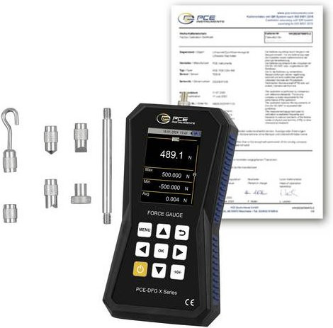PCE Instruments Kraftmessgerät PCE-DFG 500 X-ICA in Schwarz mit ISO-Zertifikat, 500N, 7.200Hz und Genauigkeit ±0,05% F.S. - Bild 1
