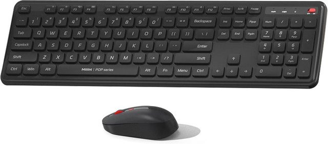 MIIIW Kabellose Tastatur- und Mauskombination mit 2,4G Verbindung, 104 Tasten Full-Size Tastatur und Maus mit 3 Bewegungsgeschwindigkeiten, Schwarz - Bild 1