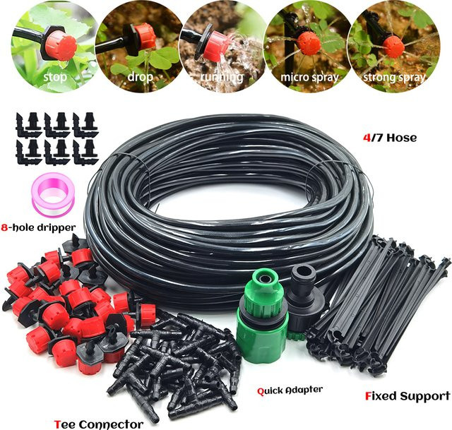 Automatisches Tropfbewässerungsset für Garten, Gewächshaus und Pflanzen mit 1/4 Zoll Düsen für eine Reichweite von 10–30 m - Bild 1