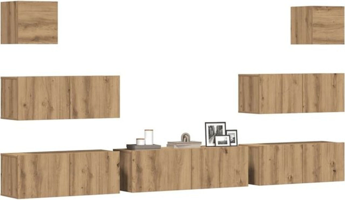 Vidaxl 7-teiliges TV-Schrank-Set zur Wandmontage in Artisan-Eiche Natur Braun aus Holzwerkstoff mit Drehtüren im skandinavischen Design - Bild 1