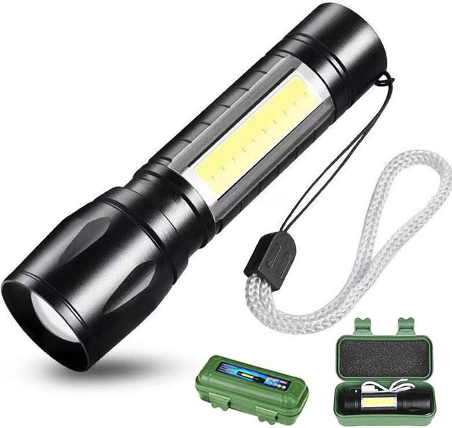 eoopee Mini-Taschenlampe mit LED COB und XPE, USB wiederaufladbar, schwarz, mit Clip und zoombarem Fokuslicht - Bild 1