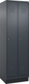 C+P Spind Classic PLUS Garderobenschrank mit Sockel, 2 Abteile, Anthrazit/Schwarz, H x B x T: 195 x 60 x 50 cm, mit Zylinderschloss und 4 Garderobenhaken - Bild 1