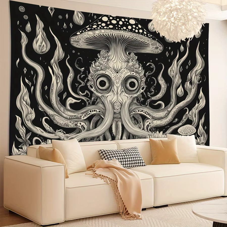 VIKAMA Fantasy Dark Octopus Wandbehang mit Pilzen, Flammen und Wassertropfen, Mehrfarbig, B: 60 cm, H: 40 cm - Bild 2