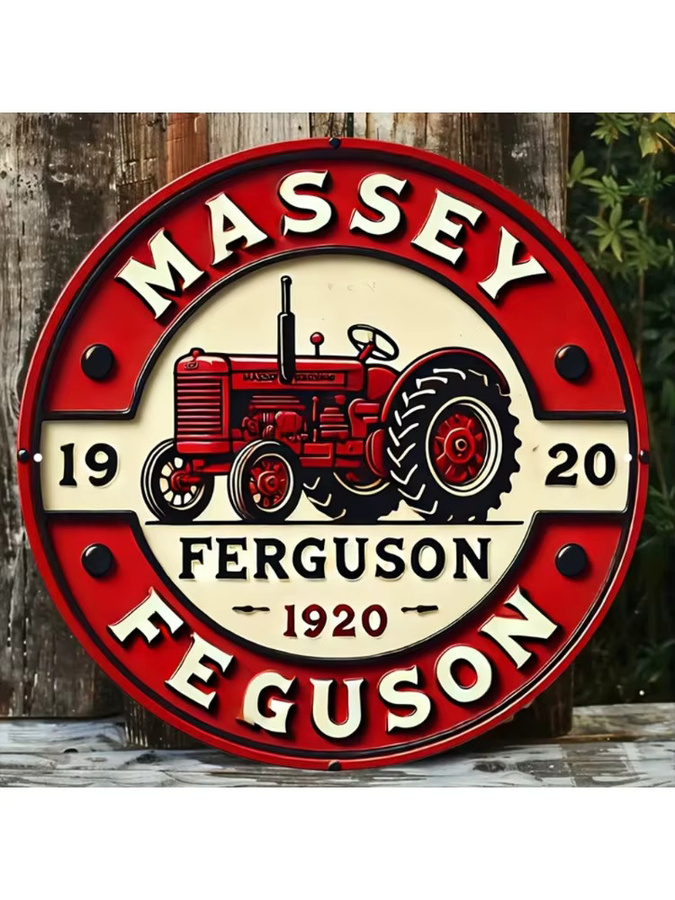 CIFBUY Vintage Metall-Wandschild Massey Ferguson Traktor in Rot und Creme, runde Aluminium-Dekoration für Zuhause, Bar oder Büro, Durchmesser: 20,32 cm - Bild 4