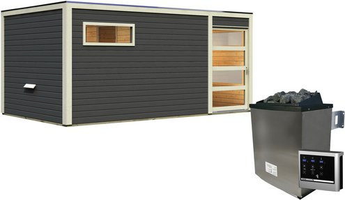 KARIBU Saunahaus Walk in Grau mit 9 kW Ofen und externer Steuerung, B/T/H: 508 x 276 x 210 cm - Bild 1