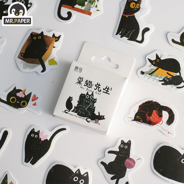 mr.paper Kawaii Aufkleber Set Schwarze Katze, 46 Stück, Multicolour, Dekoration für Tagebuch und Grußkarten - Bild 1