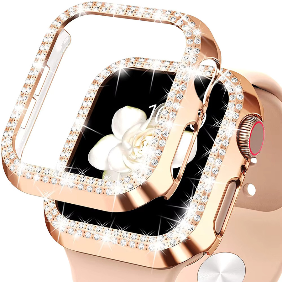 Samusak Uhrenzubehör Abdeckung für Apple Watch, Silikon, Roségold, Diamant, Kristall, Unisex - Bild 6