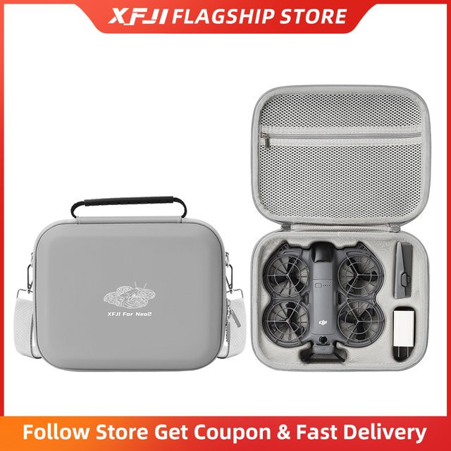 XFJI Tragetasche Kompatibel mit DJI Neo 2 aus PU-Leder als Schultertasche und Organizer in Grau - Bild 1