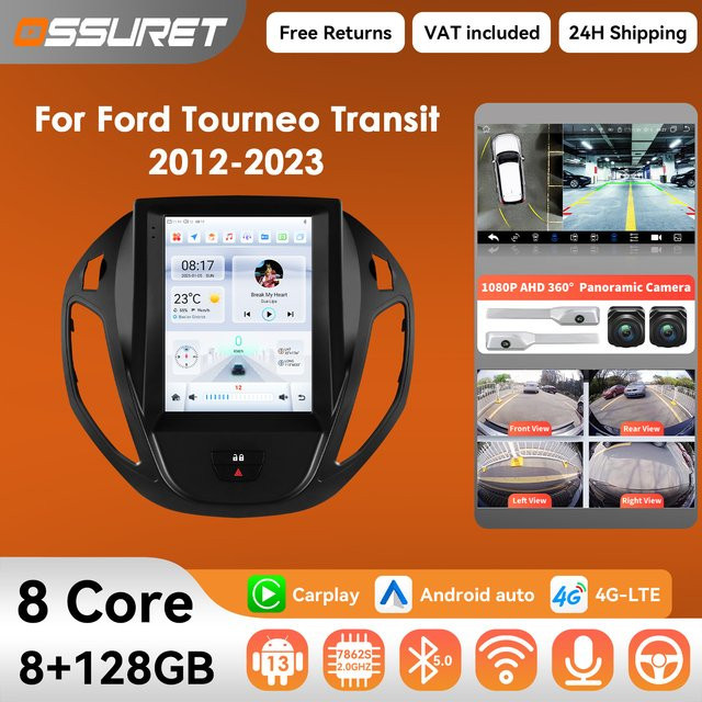 OSSURET Android 14 Autoradio mit 9,7 Zoll Display, Wireless CarPlay und GPS für Ford Transit Tourneo Courier 2013-2021, Schwarz - Bild 1