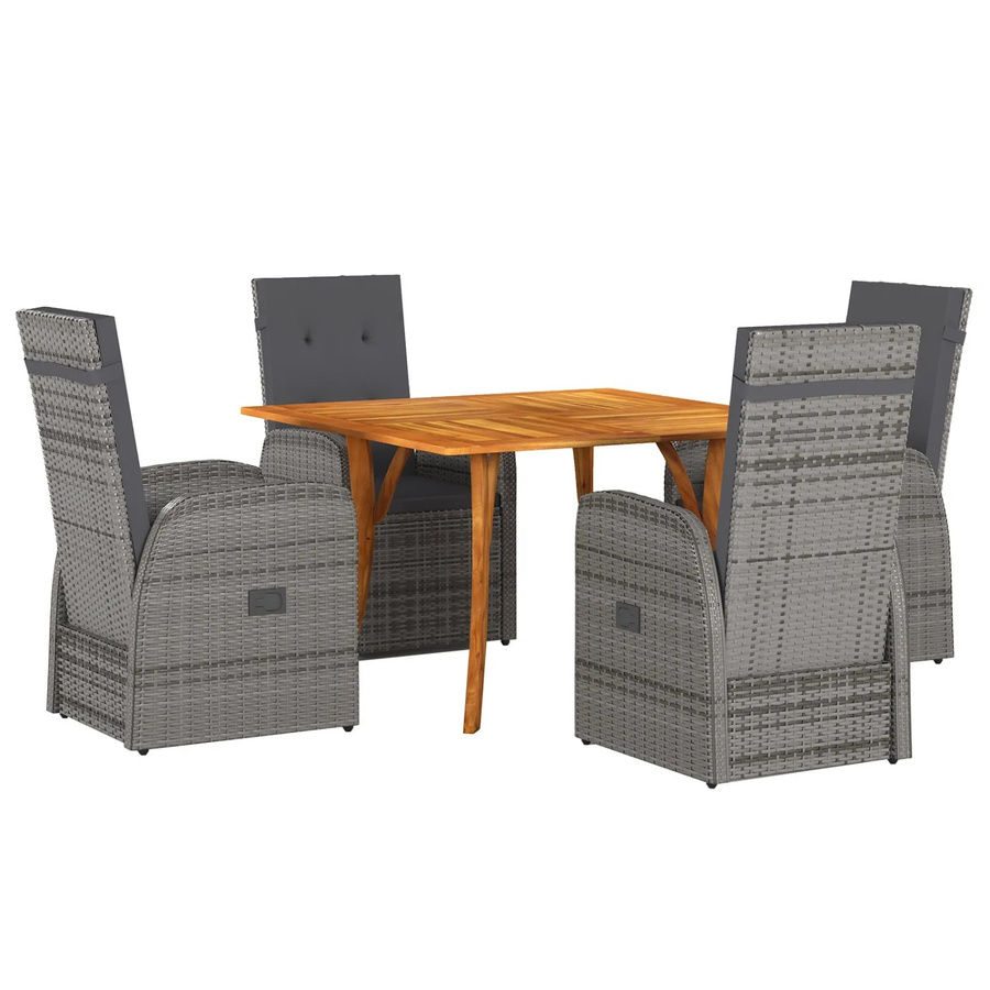 vidaXL Garten Essgruppe aus Poly-Rattan und Akazienholz in Grau mit 5-teiligem Set und Kissen - Bild 2