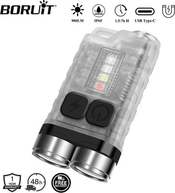BORUiT V3 LED-Schlüsselanhänger Mini-Taschenlampe mit 900 lm, UV-Licht und Magnet, wiederaufladbar via Typ C, EDC Arbeitslicht - Bild 1