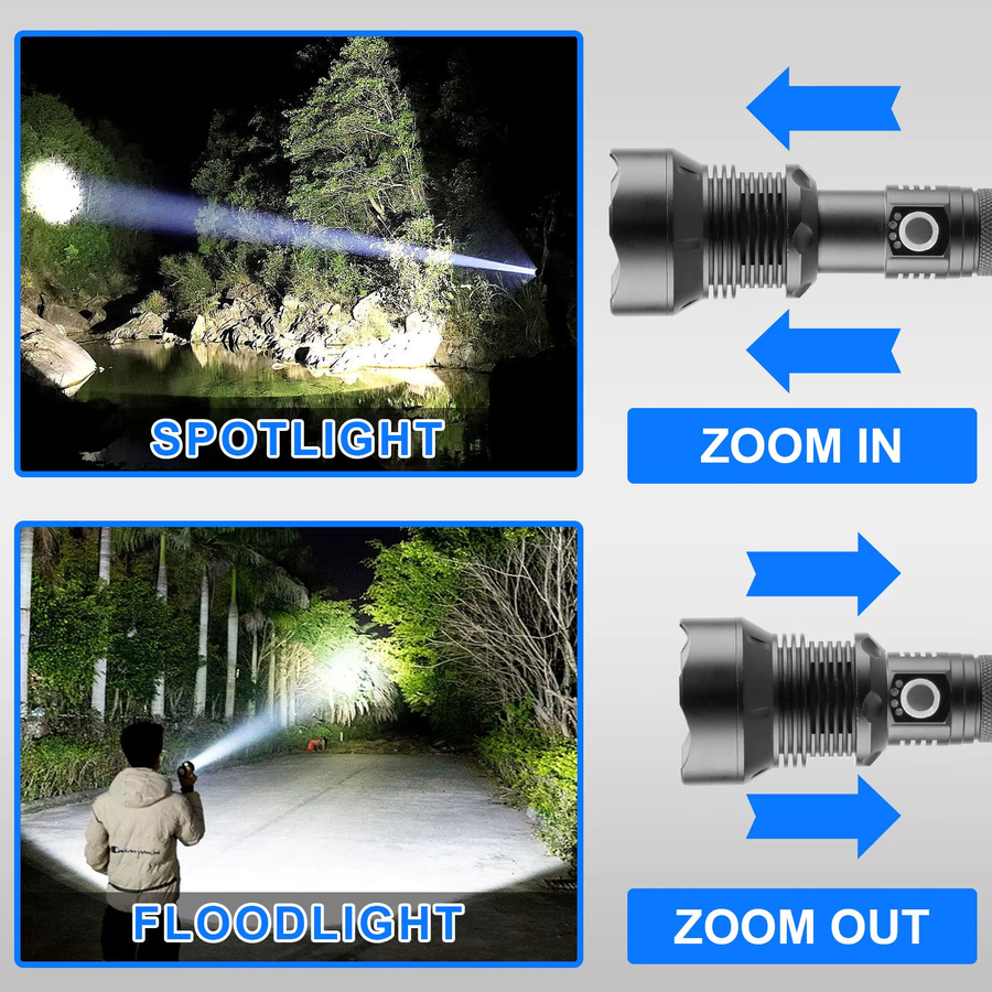 TOCH Wiederaufladbare LED-Taschenlampe mit XHP70 und COB, taktische wasserdichte Taschenlampe mit Zoom in Schwarz - Bild 4