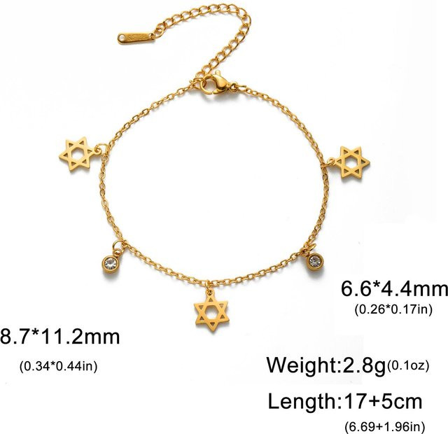 Armband Davidstern Charm, Edelstahl, Zirkonia, Damen, 17-22 cm - Bild 1