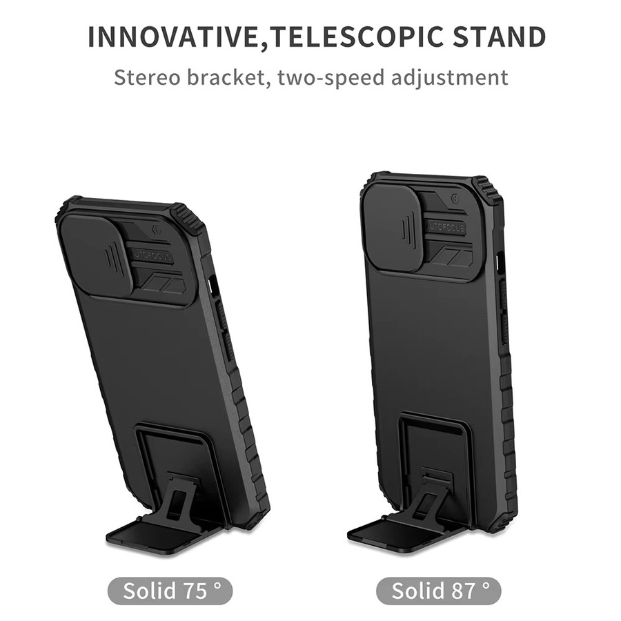 Stoßfeste Handyhülle mit Kameraobjektiv-Schutz und Ständer für Apple iPhone 17 Pro Max, 16, 15, 14, 13, 12, 11 in Schwarz oder Weiß - Bild 2