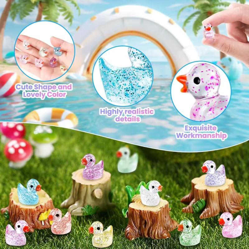 100 Stück glitzernde Mini-Harz-Enten von XMSJ in 10 Farben für DIY Garten, Mikro-Landschaft und Aquarium - Bild 3