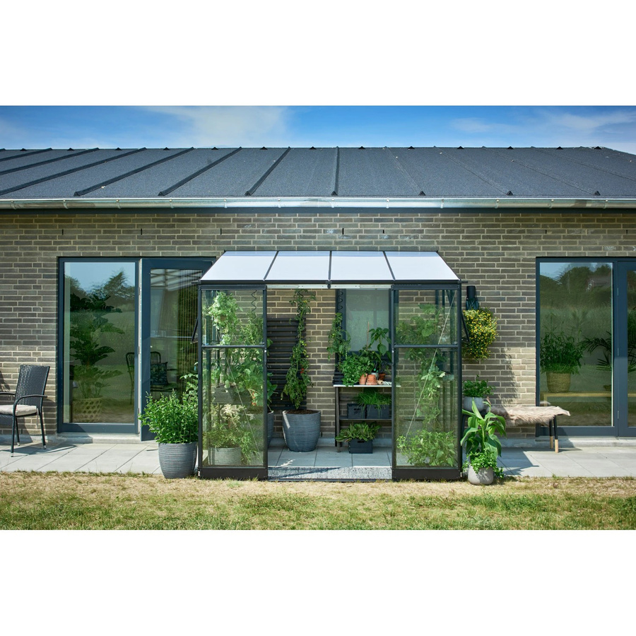 Halls Gewächshaus Qube Lean-to Pultdach in Schwarz mit 4,7 m² Anbaufläche und Polycarbonat-Hohlkammerplatten - Bild 2