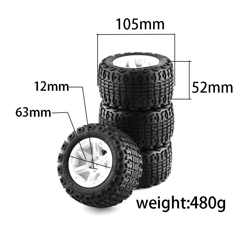MJX Gummirad-Reifen 4-teiliges Set 104 mm Durchmesser 1/16 - Bild 2