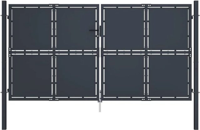 vidaXL Gartentor aus Stahl als Doppeltor in Anthrazit, Breite: 300 cm, Höhe: 125 cm - Bild 1