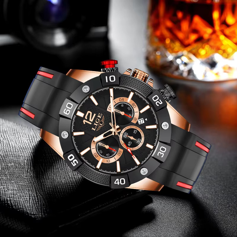 LIGE Armbanduhr Quarz, Silikonarmband, Schwarz, Herren - Bild 2