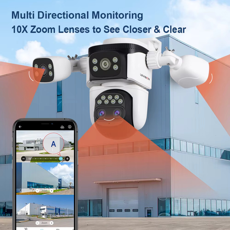 LS VISION 20MP WLAN-Überwachungskamera für den Außenbereich mit vier Objektiven, 10-fachem optischem Zoom und automatischer Personenerkennung in Weiß - Bild 3