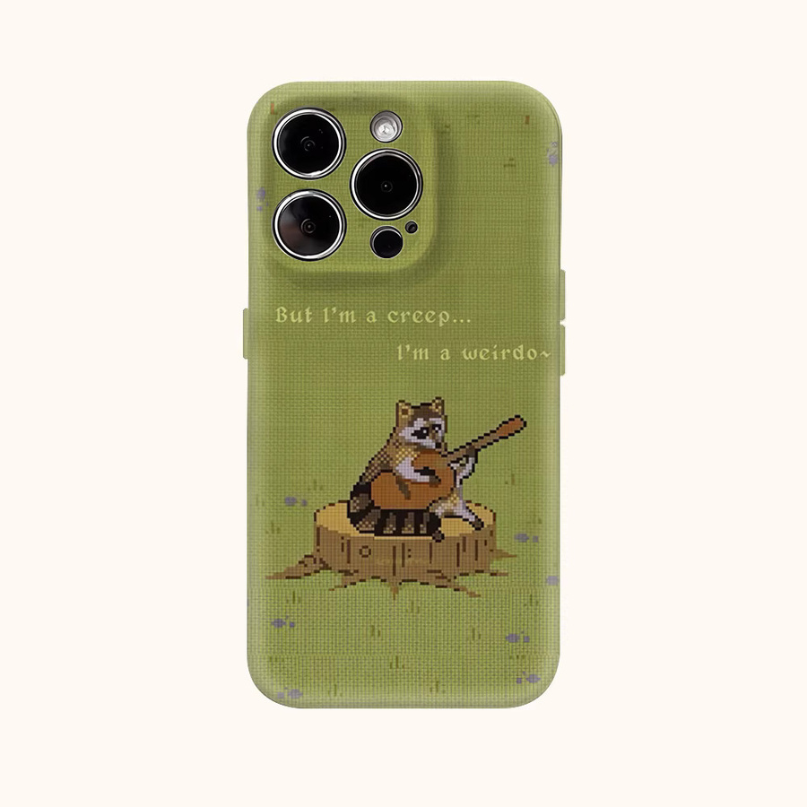Gehäkelte Waschbär Handyhülle im Indie-Stil für Apple iPhone 17 Pro Max Plus 16 15 14 13 12 11 in Grün mit doppellagiger Rückseite - Bild 2