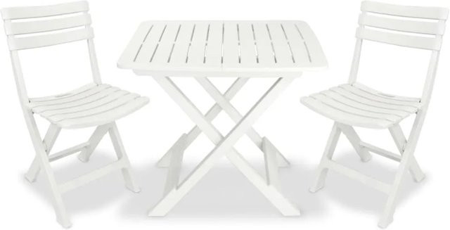 vidaXL 3-tlg Bistro-Set Klappbar aus Kunststoff in Weiß für Garten, Balkon und Terrasse - Bild 1