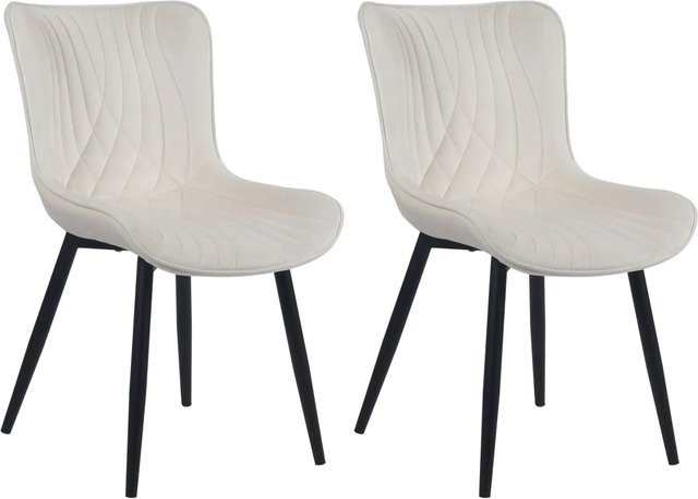 DELUKE 2er Set Esszimmerstühle KELCE aus Samt und Kunstleder in Creme mit Metallgestell, H x B x T: 80,5 x 50 x 62 cm - Bild 1