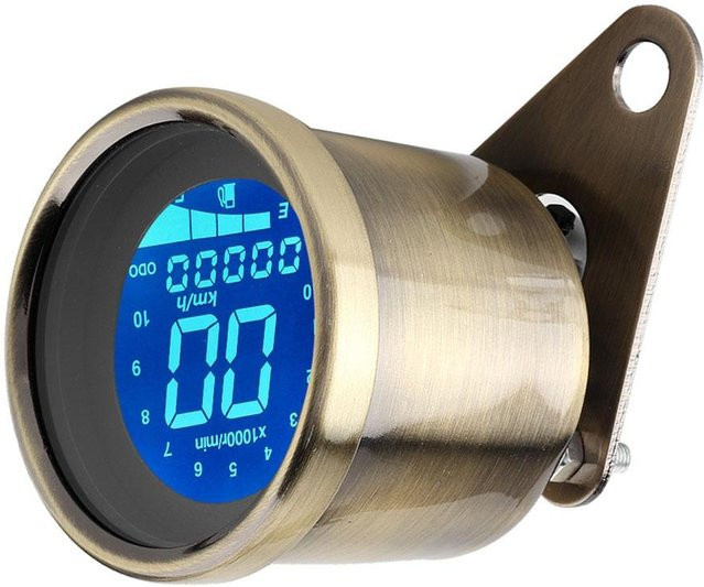 Wosawe Outdoor Sports Universeller Motorrad LCD Tacho mit Hintergrundbeleuchtung als Kilometerzähler und Drehzahlmesser in Blau und Gelbkupfer - Bild 1