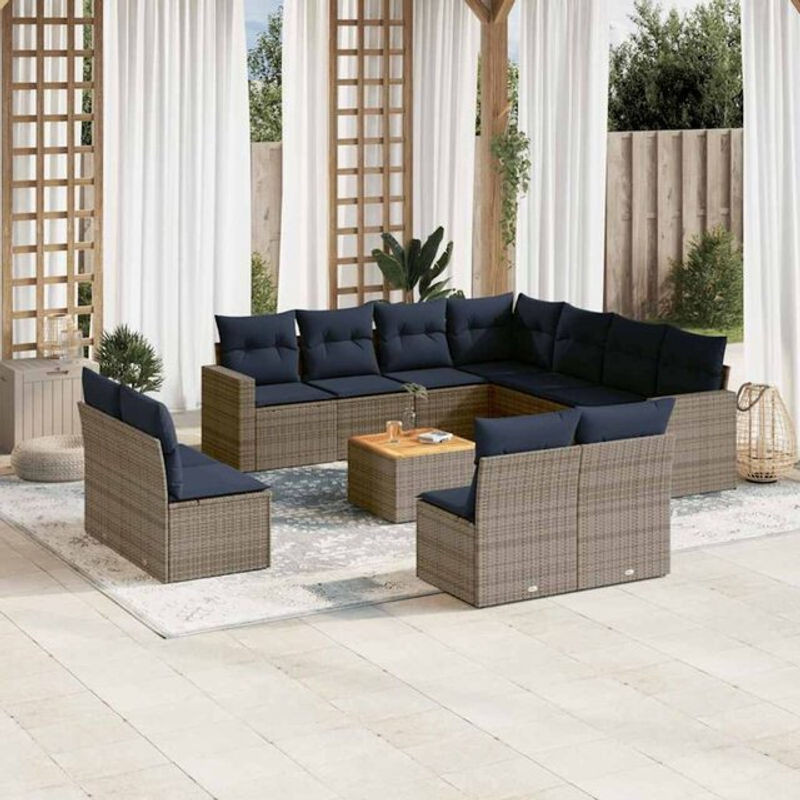 12-teilige moderne Garten-Sofagarnitur aus Poly-Rattan mit Kissen in Grau von vidaxl - Bild 1