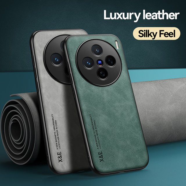 EUCAGR Luxus Leder Handyhülle mit Magnetfunktion und Stoßschutz für VIVO X200 Pro mini und VIVO X200 Pro, Schwarz - Bild 1