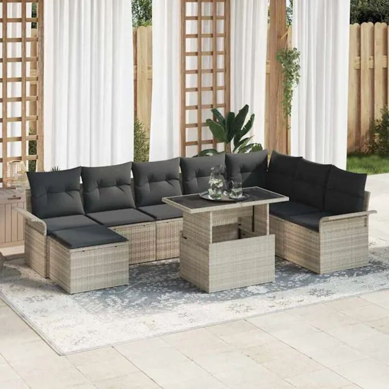 Vidaxl Garten-Sofa-Set aus Polyrattan mit 9-teiligem Kissen-Set in Grau für moderne Loungemöbel - Bild 1
