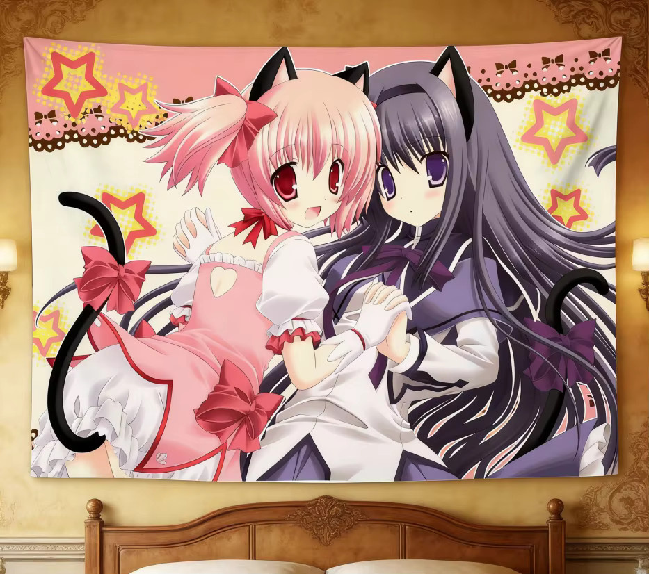 Madoka Neko Anime Girls Starry Tapestry – Kawaii Wandbehang aus Polyester in Multicolour, Breite: 60 cm, Höhe: 40 cm - Bild 3