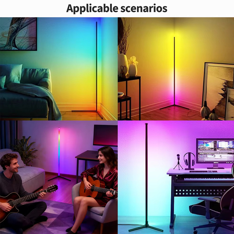 HAGAHA RGBW LED-Stehlampe in Schwarz mit Bluetooth-App, Fernbedienung und Musiksynchronisierung, moderne Eckbeleuchtung für Wohnzimmer und Schlafzimmer, Höhe: 122 cm - Bild 5