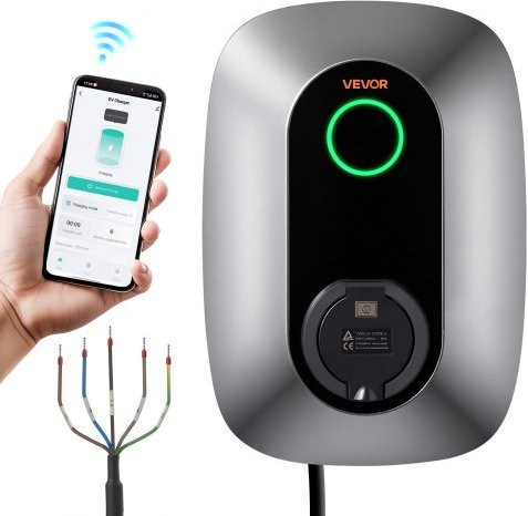 VEVOR Wallbox E-Auto-Ladestation 11 kW Typ 2, Dreiphasig 400 V, 16 A, IP54, Smart EV-Charger mit App-Steuerung und LED-Anzeige, Grau - Bild 1