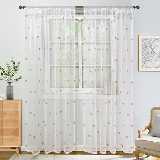 Tiyana Voile-Fenstervorhang mit Herz-Stickerei in Weiß und Transparent für das Kinderzimmer, B: 100 cm, H: 180 cm - Bild 1