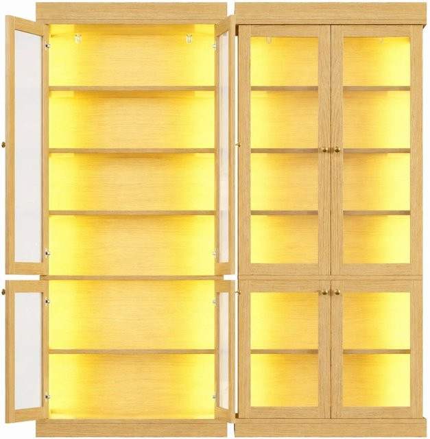 Merax Standhochschrank LED Glasvitrine in Naturbraun mit integrierter Beleuchtung, B/T/H: 40 x 40 x 180 cm - Bild 1