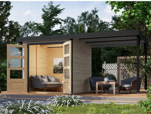 Karibu Gartenhaus Set Ernesto D in Anthrazit aus Fichtenholz und Metall mit 4,45 m² Grundfläche - Bild 1