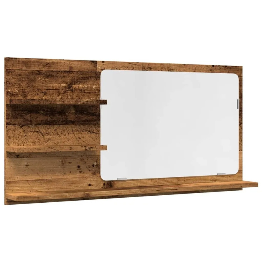 vidaXL Badspiegel mit Ablagen in Altholz-Optik, Farbe: Braun, B/H/T: 90 x 45 x 11 cm - Bild 2
