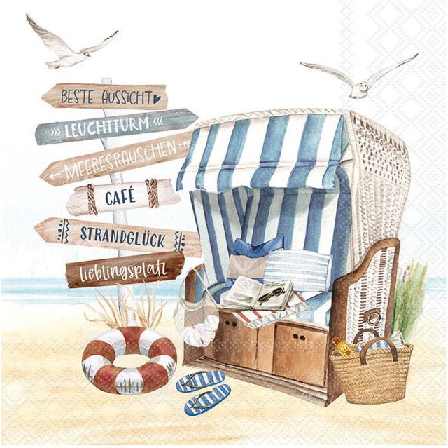 Serviette Beach Chair mit maritimem Strandmotiv aus Papier, Multicolor - Bild 1